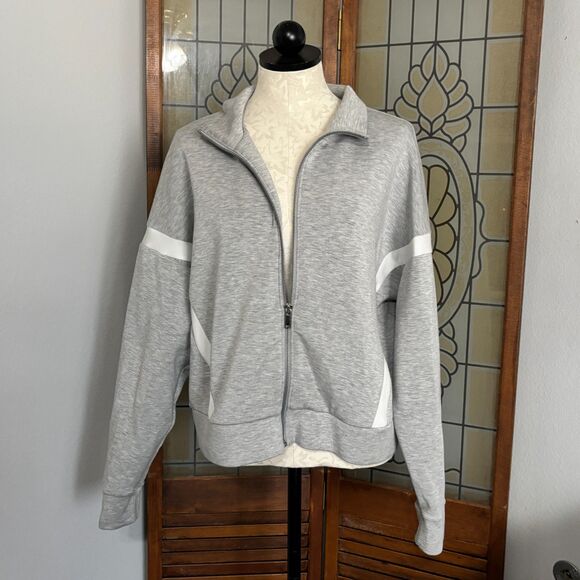 SPANX AirEssentials Striped Track Jacket Grey With Pockets Size XL - Picture 3 of 13